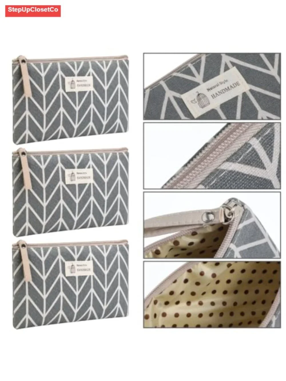 12 Pc Canvas Cosmetic Bags Set Zipper Travel Makeup Organizer Pouches Multicolor